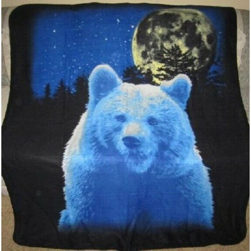 New Brown Bear Stars Fleece Throw Gift Blanket SOFT Grizzly Blue Starry SKY NIP